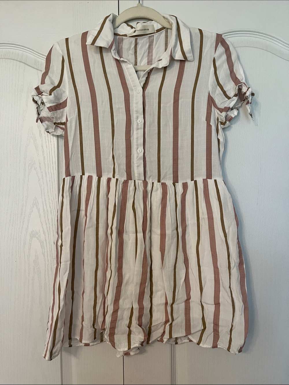 White Striped Button-Front Summer Dress